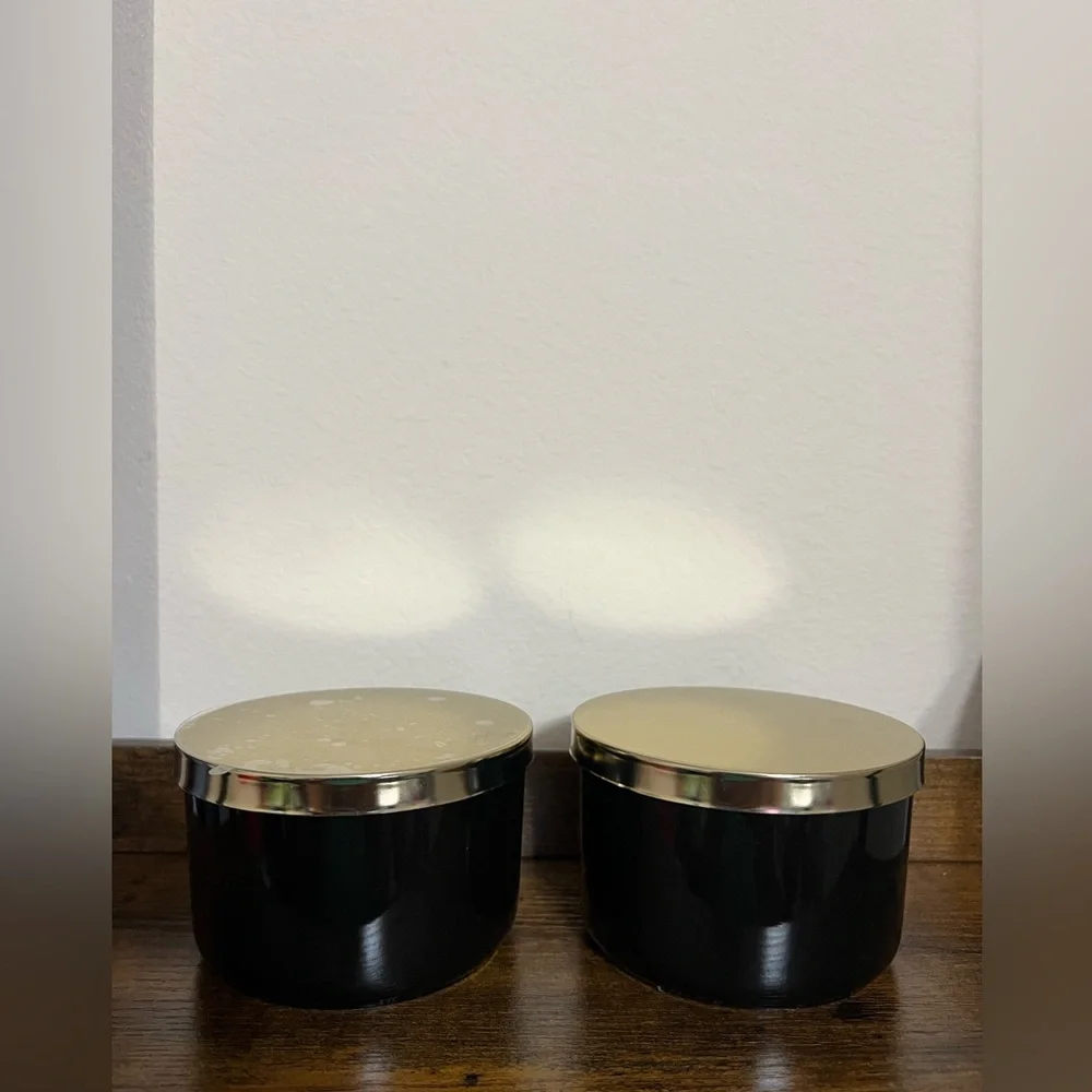 Z Gallerie, Multi Use Storage Duo, 2 Black Ceramic Canisters With Gold Lids